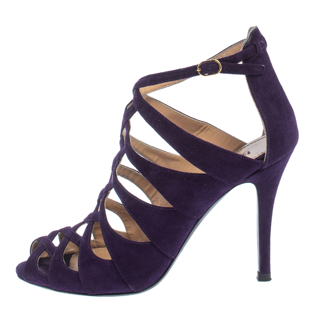 

Ralph Lauren Collection Purple Suede Caged Ankle Strap Sandals Size