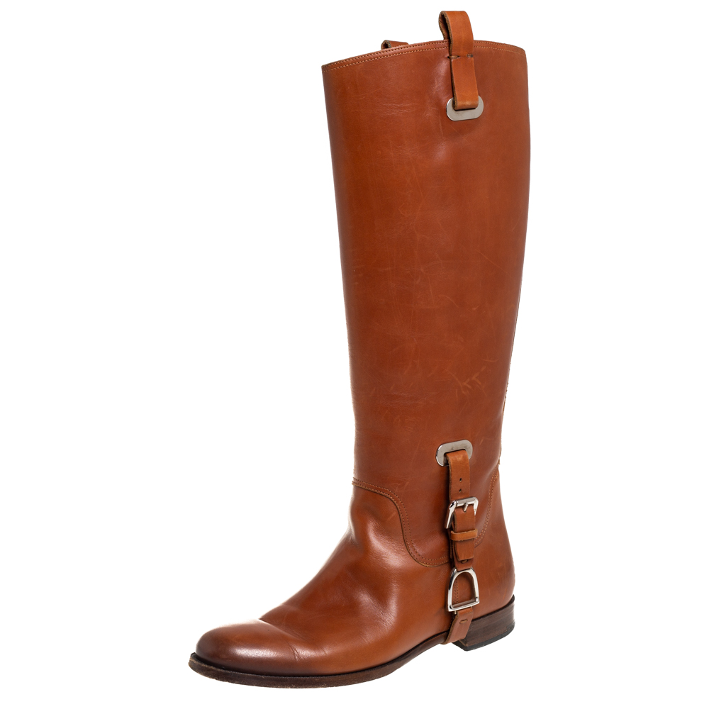Pre-owned Ralph Lauren Tan Leather Knee Length Boots Size 39