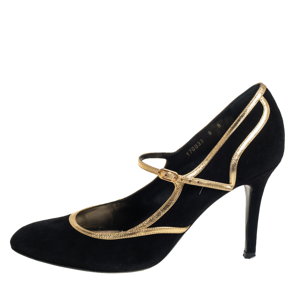 

Ralph Lauren Collection Black/Gold Suede And Leather Pumps Size