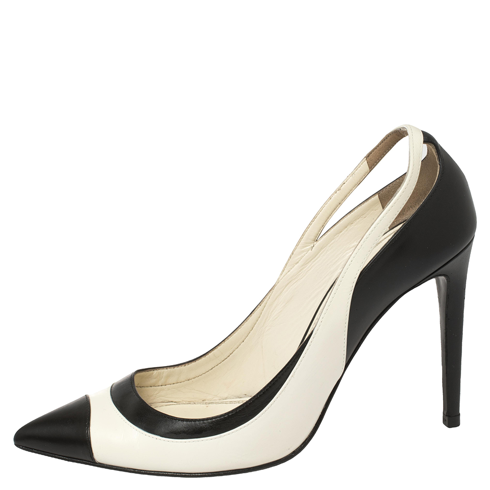 

Ralph Lauren Collection White/Black Leather Pointed Toe Pumps Size
