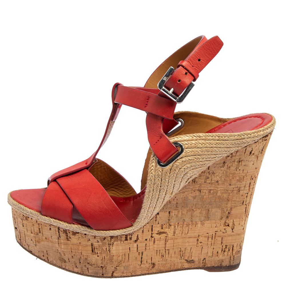 

Ralph Lauren Red Leather T Strap Wedge Platform Sandals Size