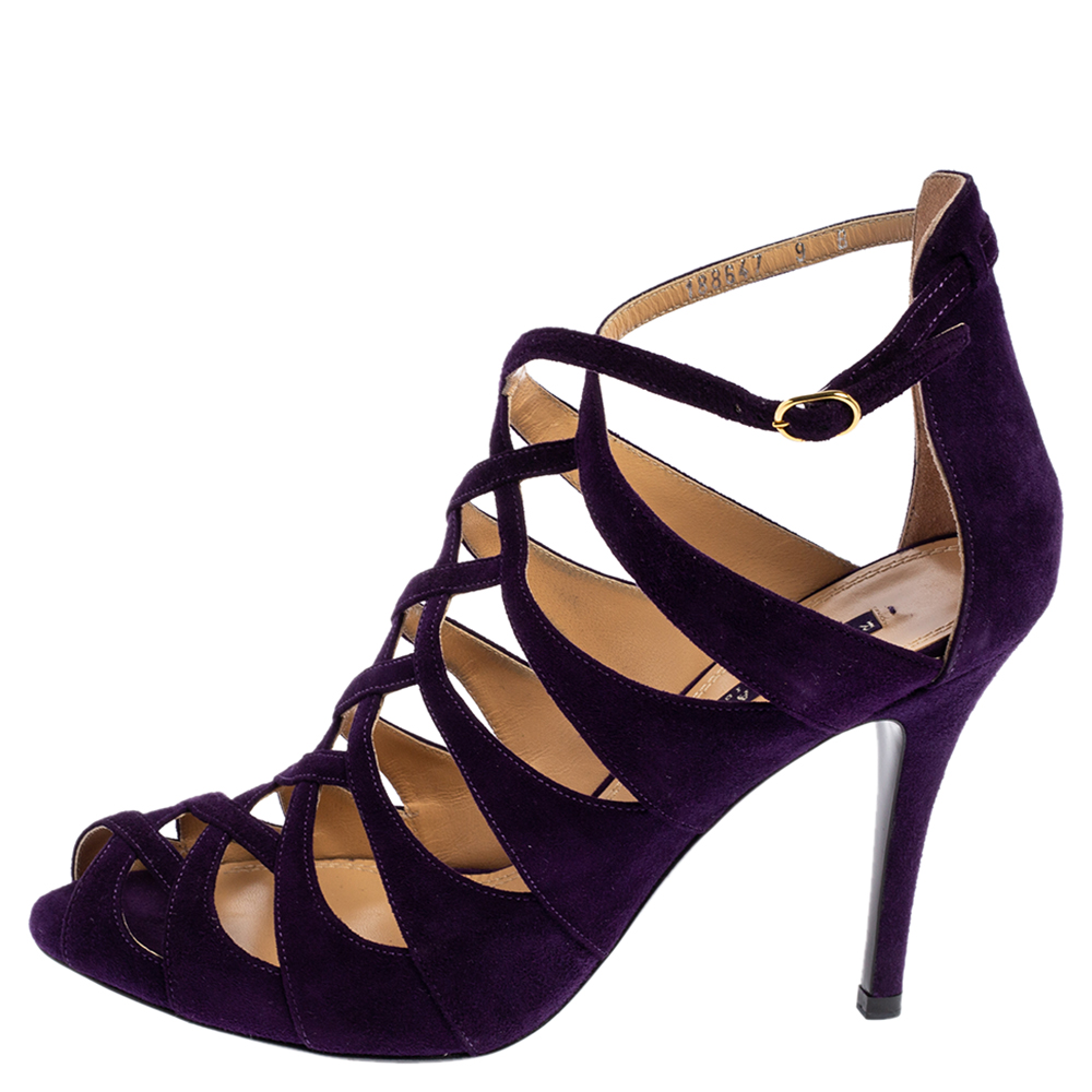 

Ralph Lauren Collection Purple Suede Caged Ankle Strap Sandals Size