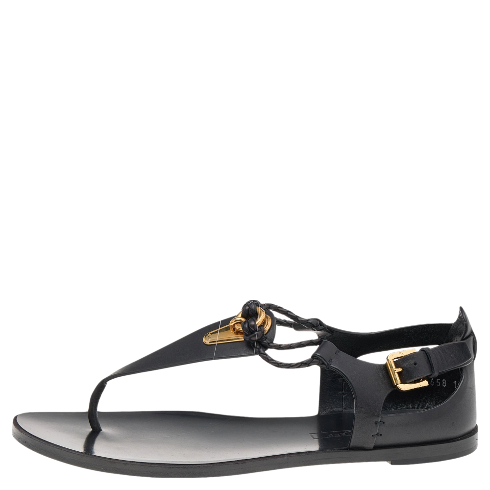 

Ralph Lauren Collection Black Leather Thong Flat Sandals Size