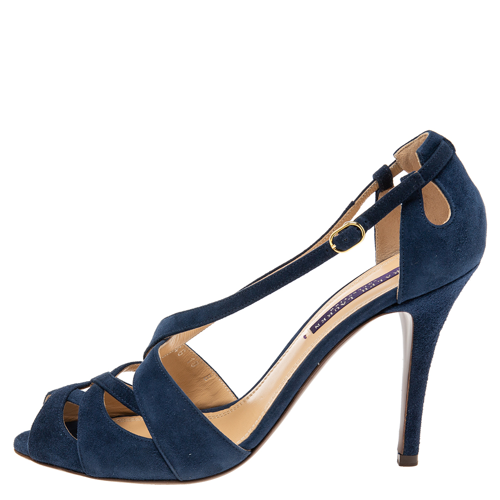 

Ralph Lauren Collection Navy Blue Suede Crisscross Strap Sandals Size