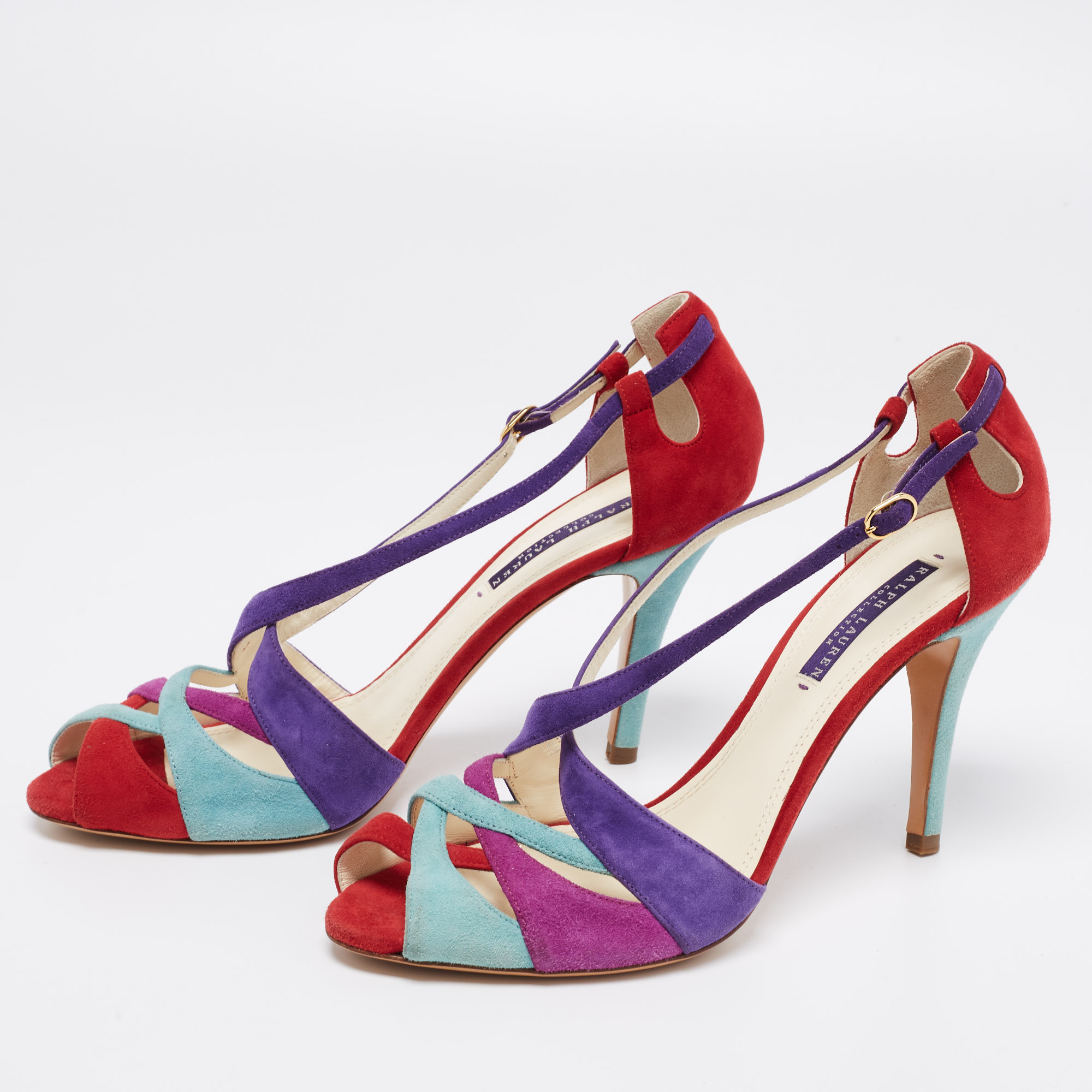 

Ralph Lauren Collection Multicolor Suede Ankle Strap Sandals Size