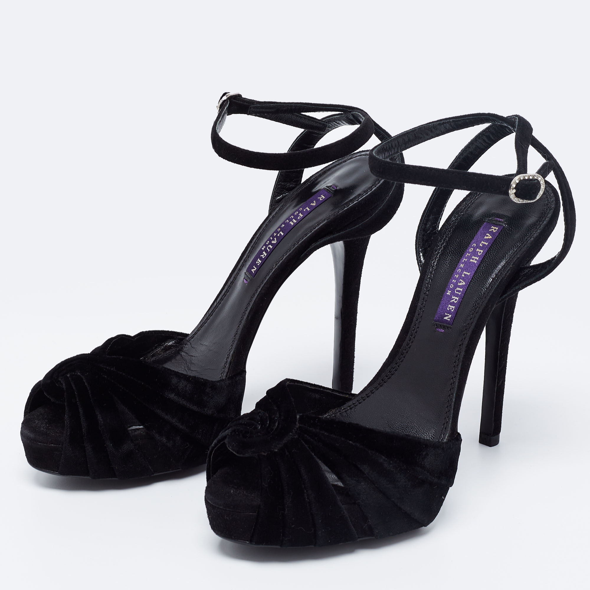 

Ralph Lauren Collection Black Velvet Platform Ankle Strap Sandals Size