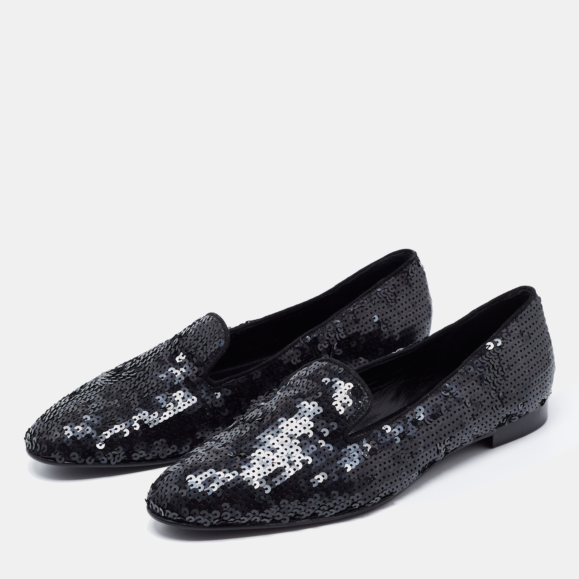 

Ralph Lauren Collection Black Sequin Slip on Loafers Size