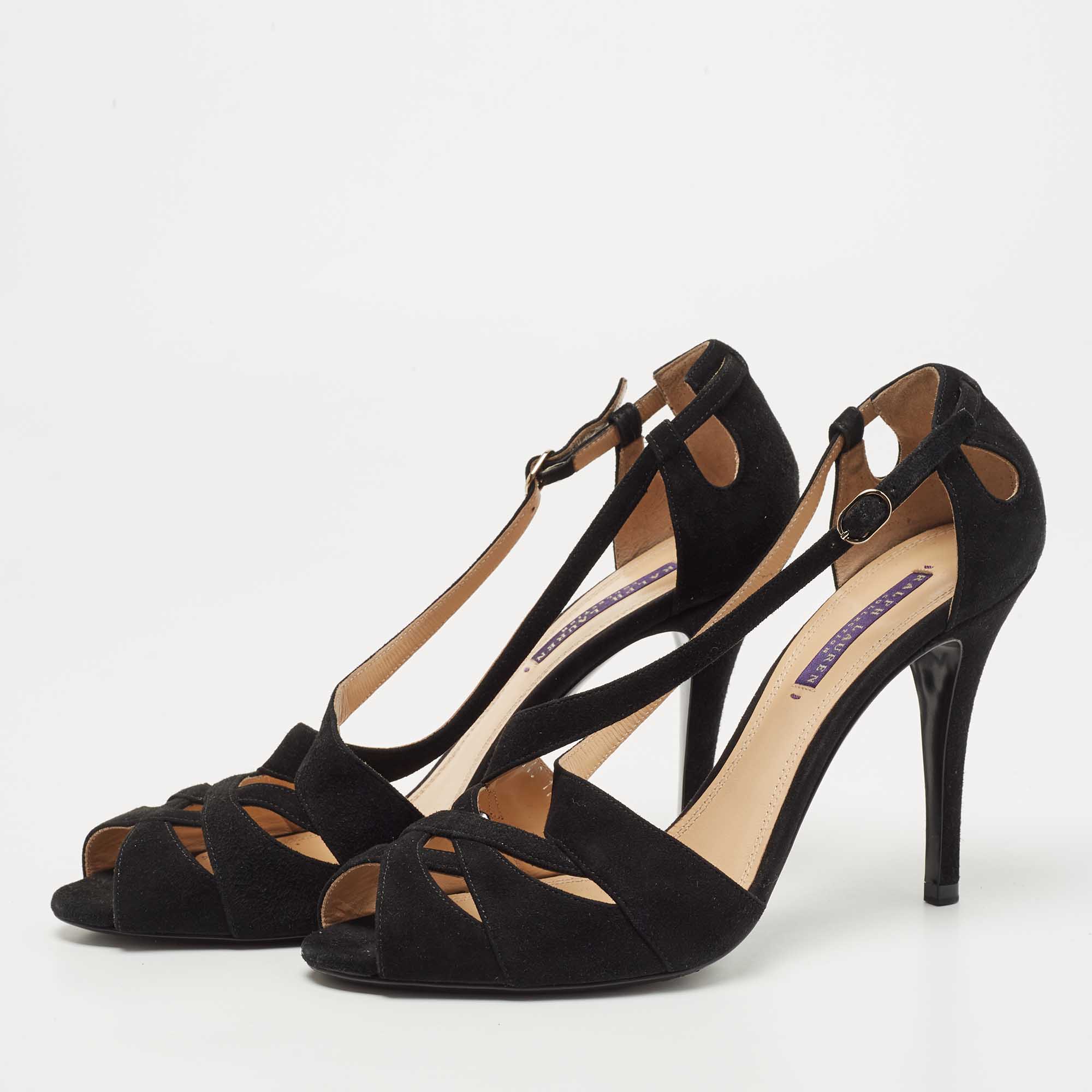 

Ralph Lauren Collection Black Suede Ankle Strap Sandals Size