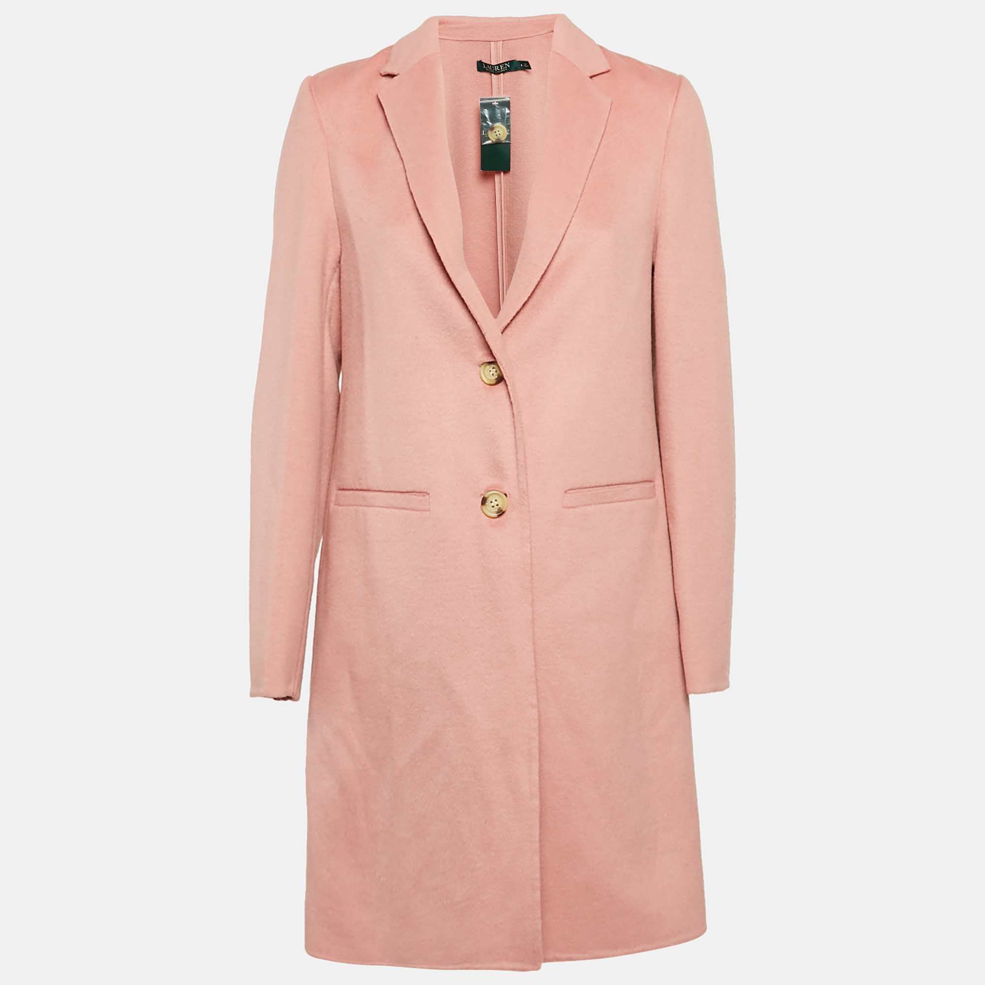 Pre-owned Ralph Lauren Pink Felt Wool Long Coat S