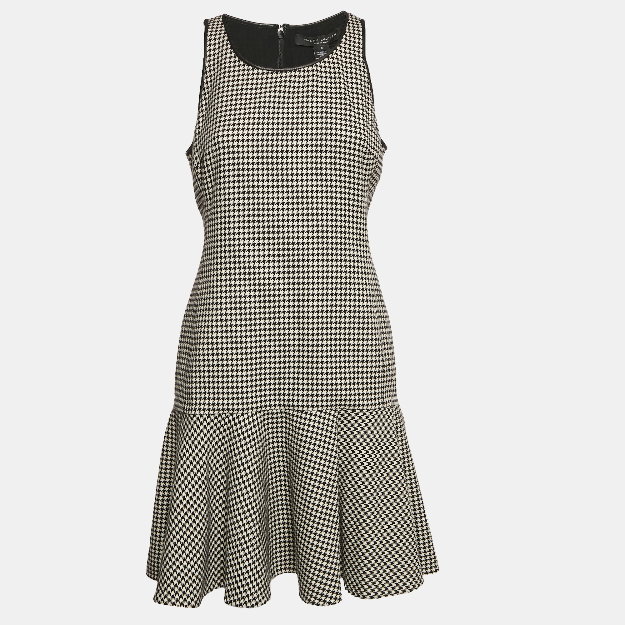 

Ralph Lauren Black/White Houndstooth Wool Flounce Mini Dress M