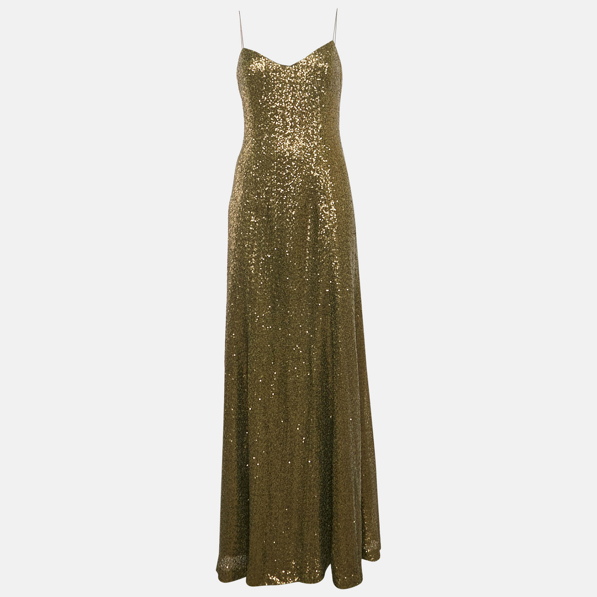 

Ralph Lauren Evening Olive Green Sequin Mesh Maxi Dress XL