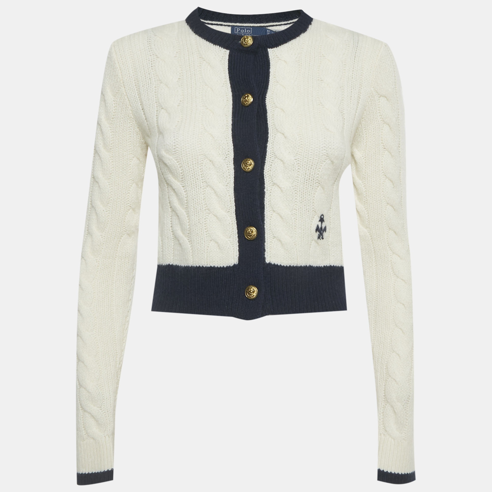 

Ralph Lauren White/Blue Cable Knit Cashmere Cardigan XS