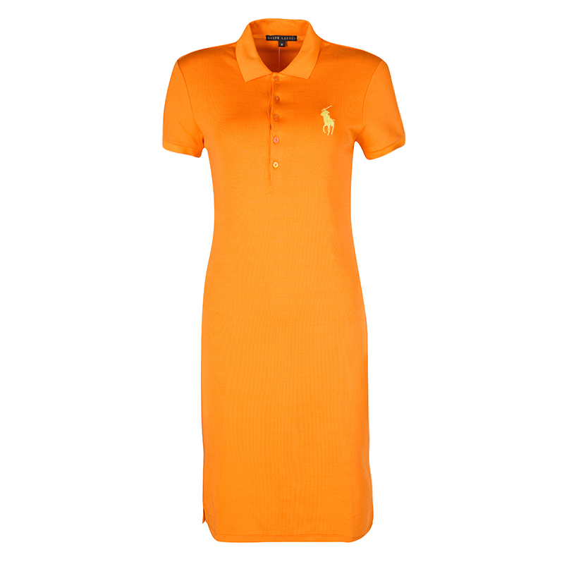 Ralph Lauren Orange Logo Embroidered Polo Dress M Ralph Lauren | TLC