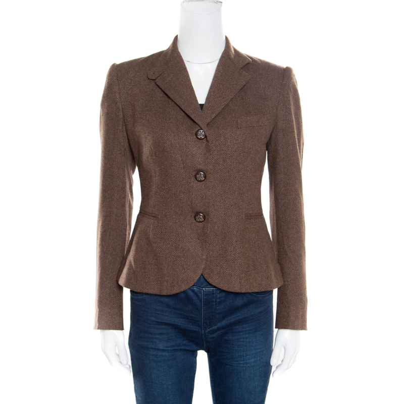 Pre Owned Ralph Lauren Brown Cashmere Logo Button Detail Dalphine Blazer S