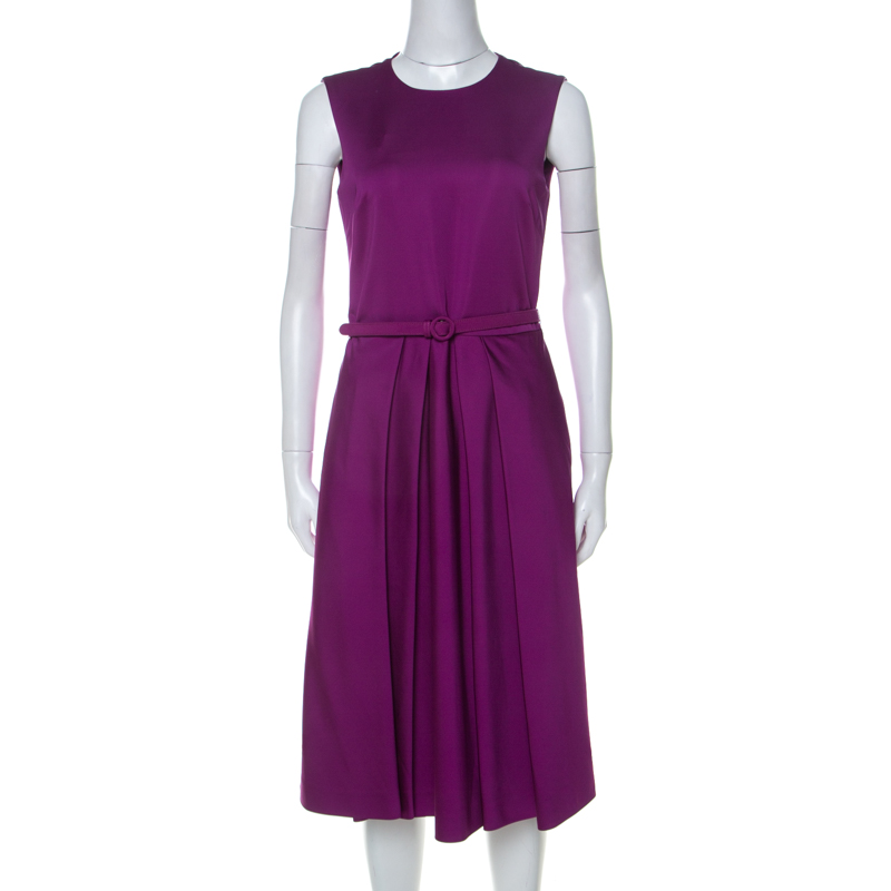 Pre Owned Ralph Lauren Berry Purple Sateen Pleated Cadence Sleeveless Dress S