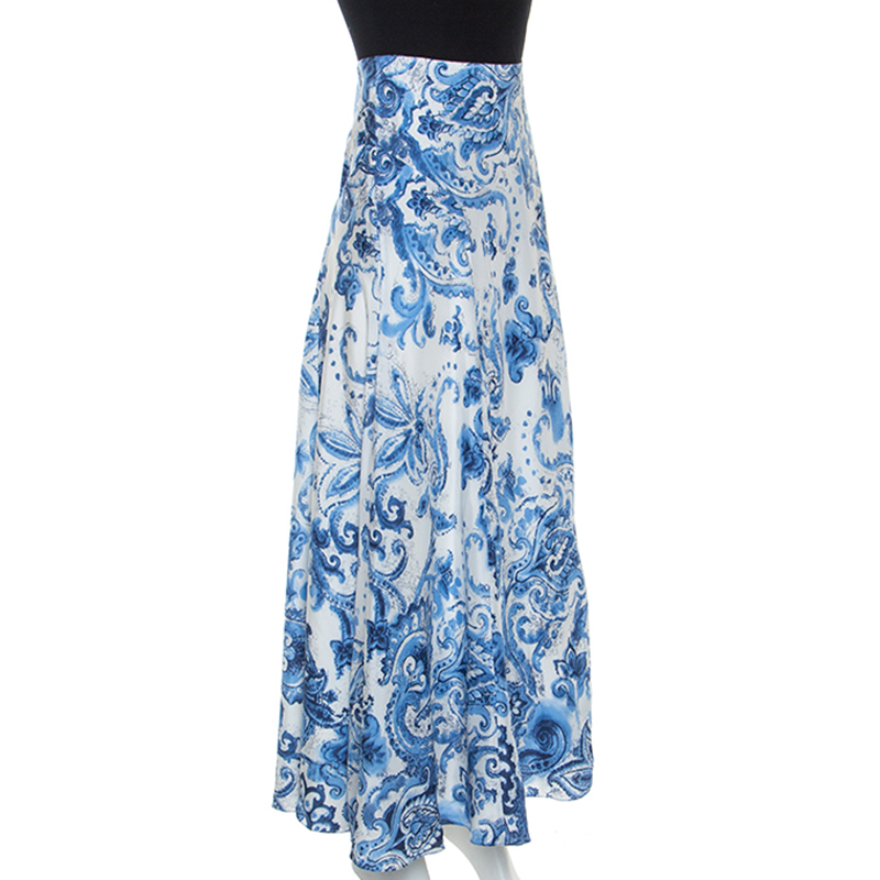 

Ralph Lauren White and Blue Paisley Print Silk Bria Maxi Skirt