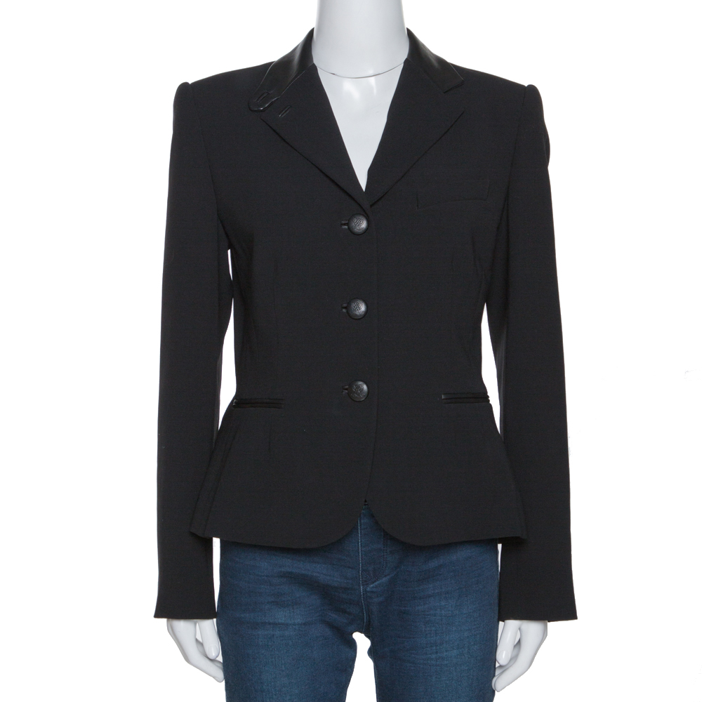Pre Owned Ralph Lauren Black Wool Leather Trim Dalphine Jacket M
