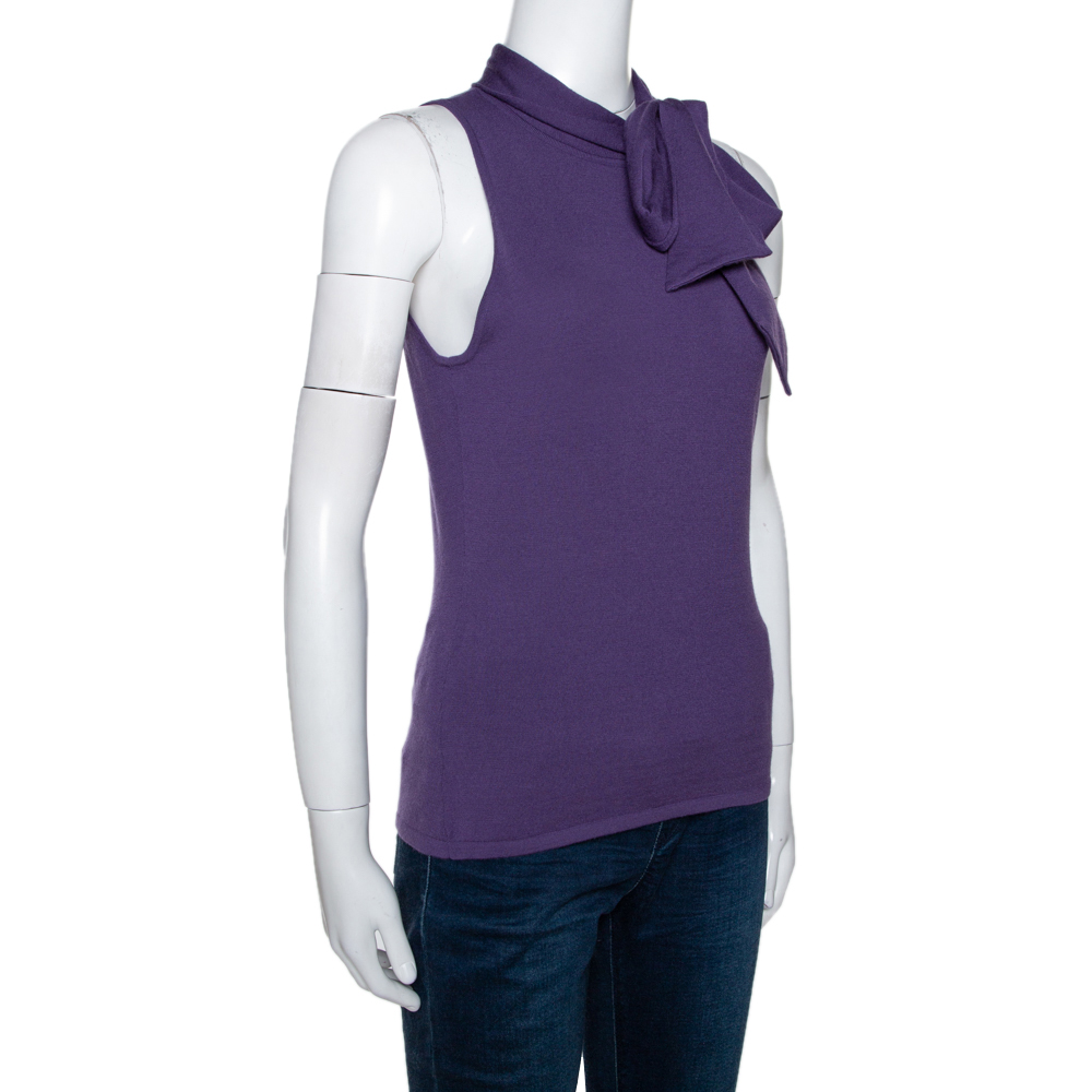 

Ralph Lauren Orchid Purple Cashmere Knit Sleeveless Necktie Top