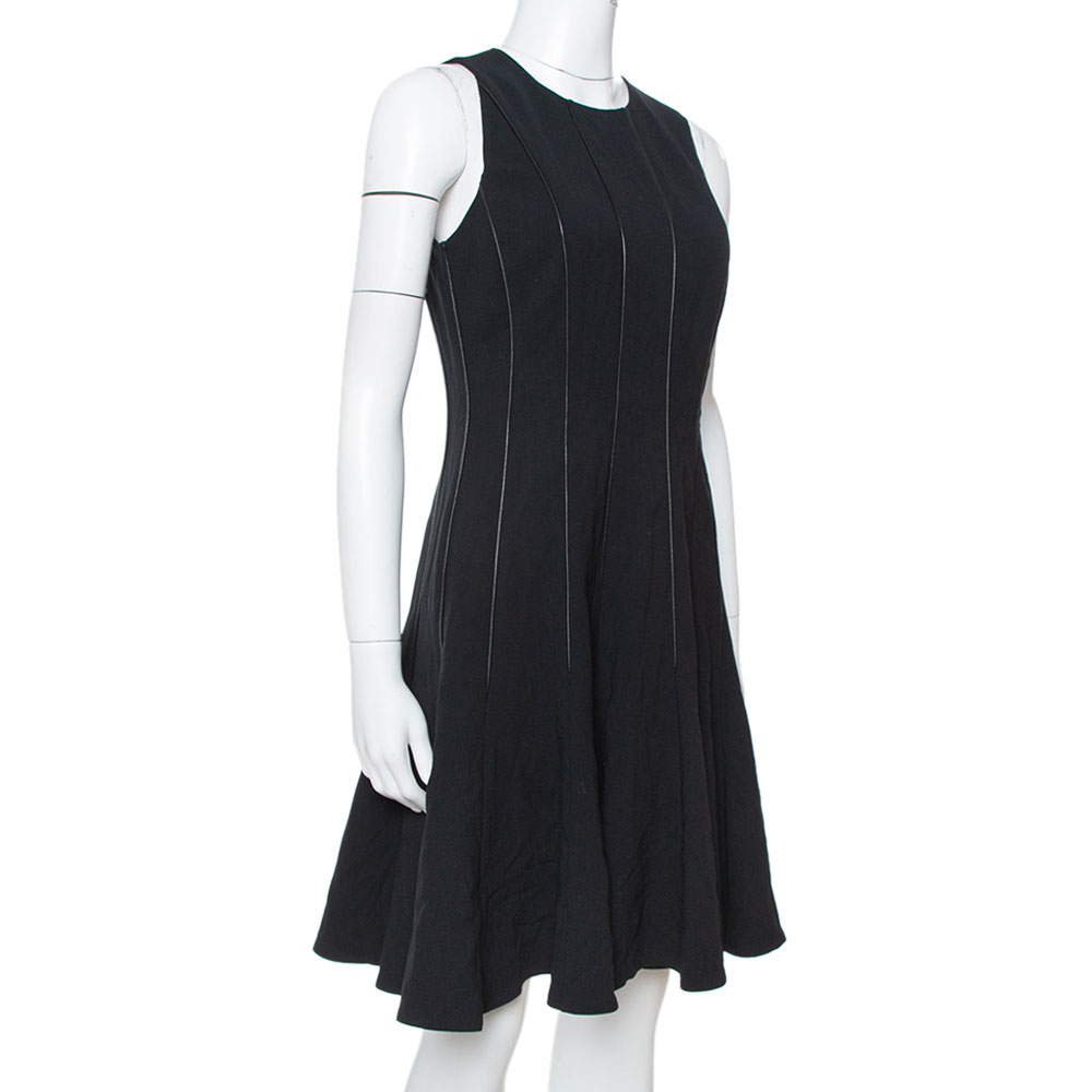 

Ralph Lauren Black Wool Leather Paneled Flared Clarissa Dress