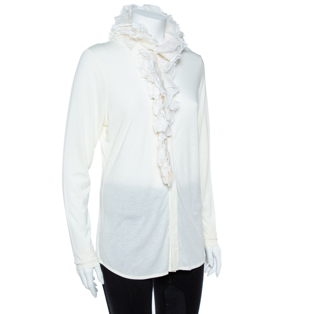 

Ralph Lauren Cream Stretch Knit Evelyn Ruffle Blouse