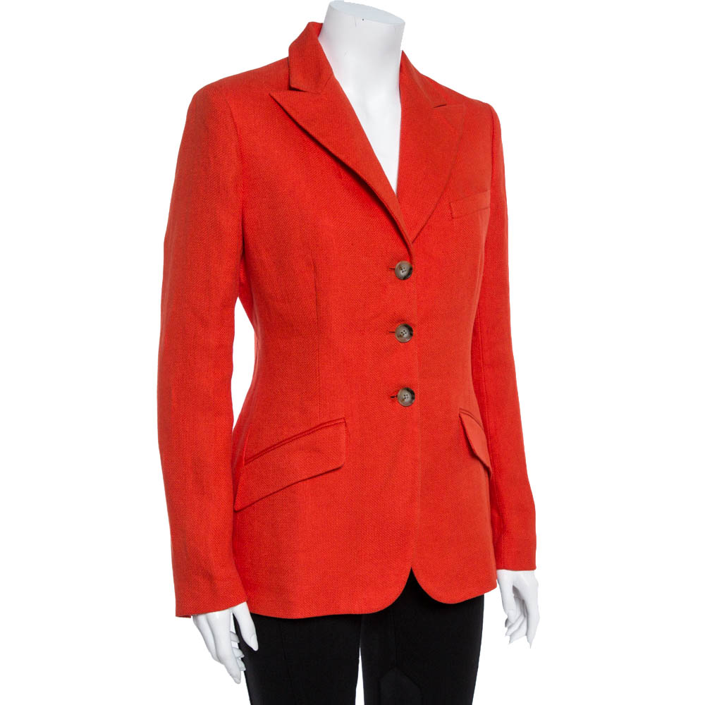 

Ralph Lauren Coral Red Linen Tweed Middleton Blazer