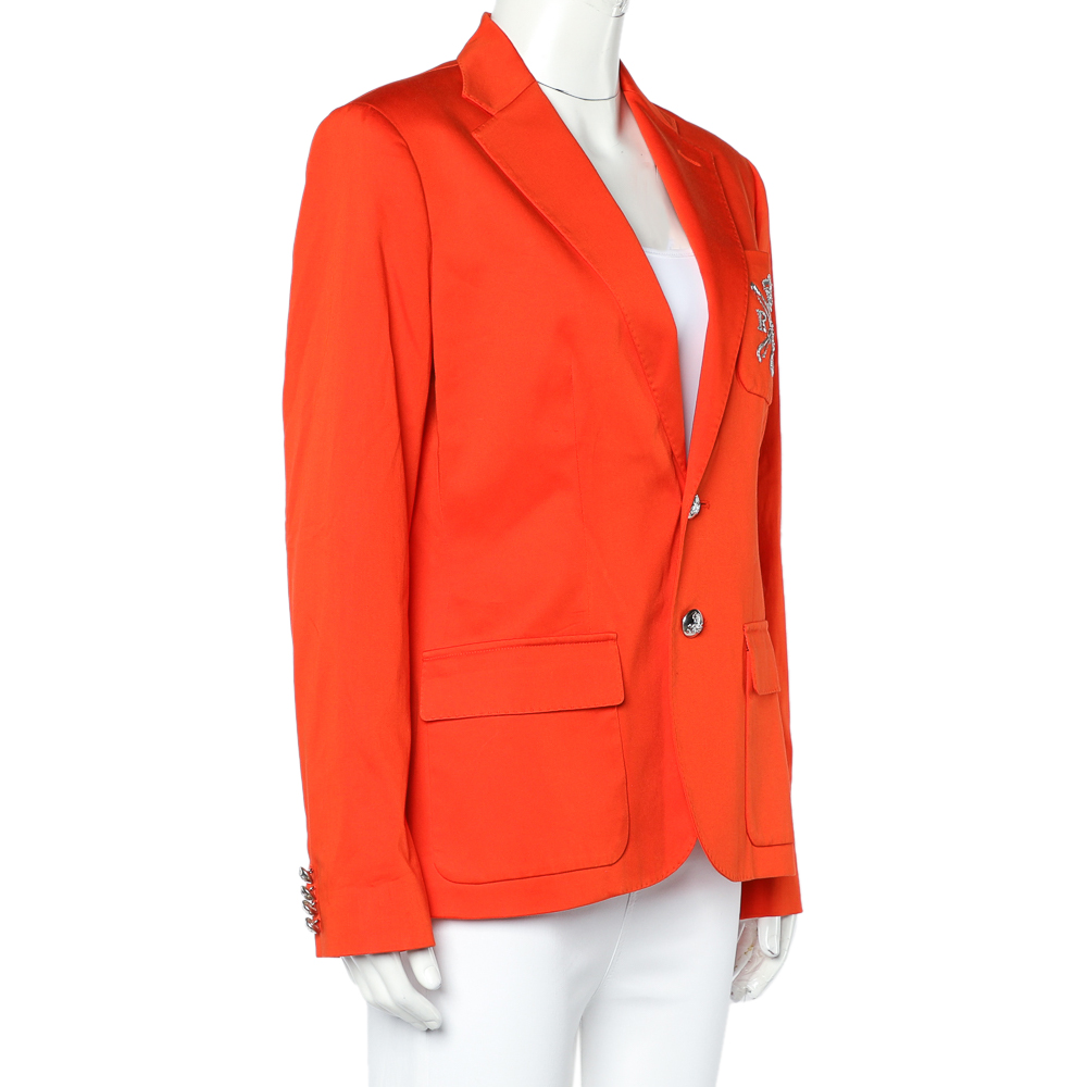 

Ralph Lauren Tropic Orange Cotton Crest Detail Blazer