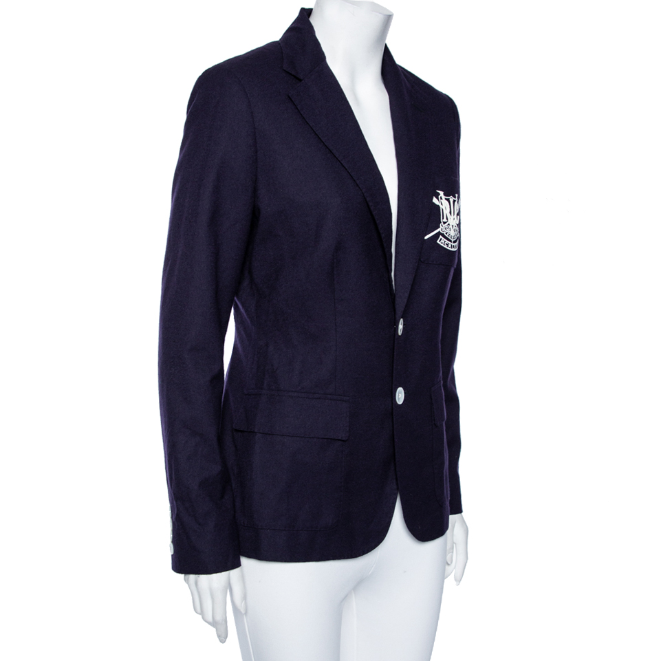 

Polo By Ralph Lauren Navy Blue Wool Logo Embroidered Single Breasted Blazer