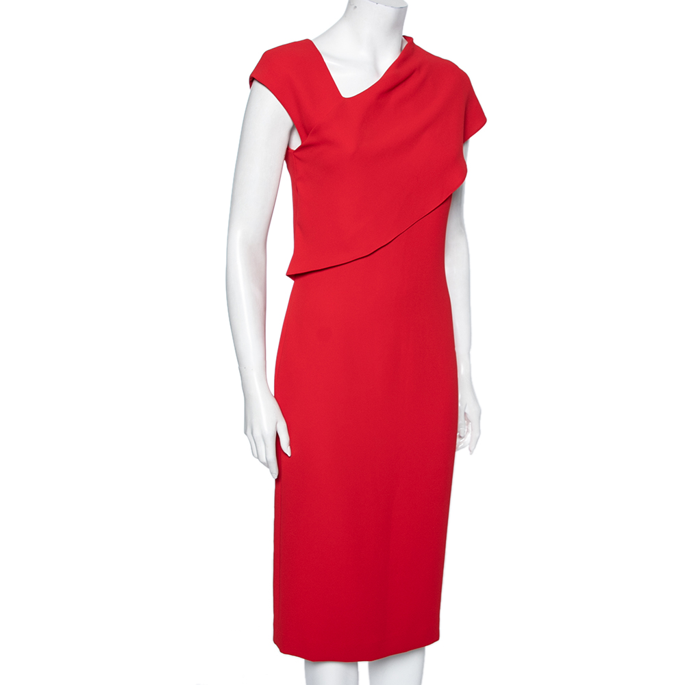 

Ralph Lauren Red Crepe Overlay Detailed Midi Sheath Dress