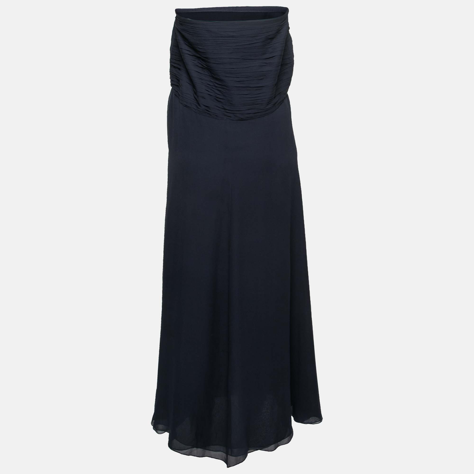 

Ralph Lauren Navy Blue Silk Pleat Detailed Maxi Skirt