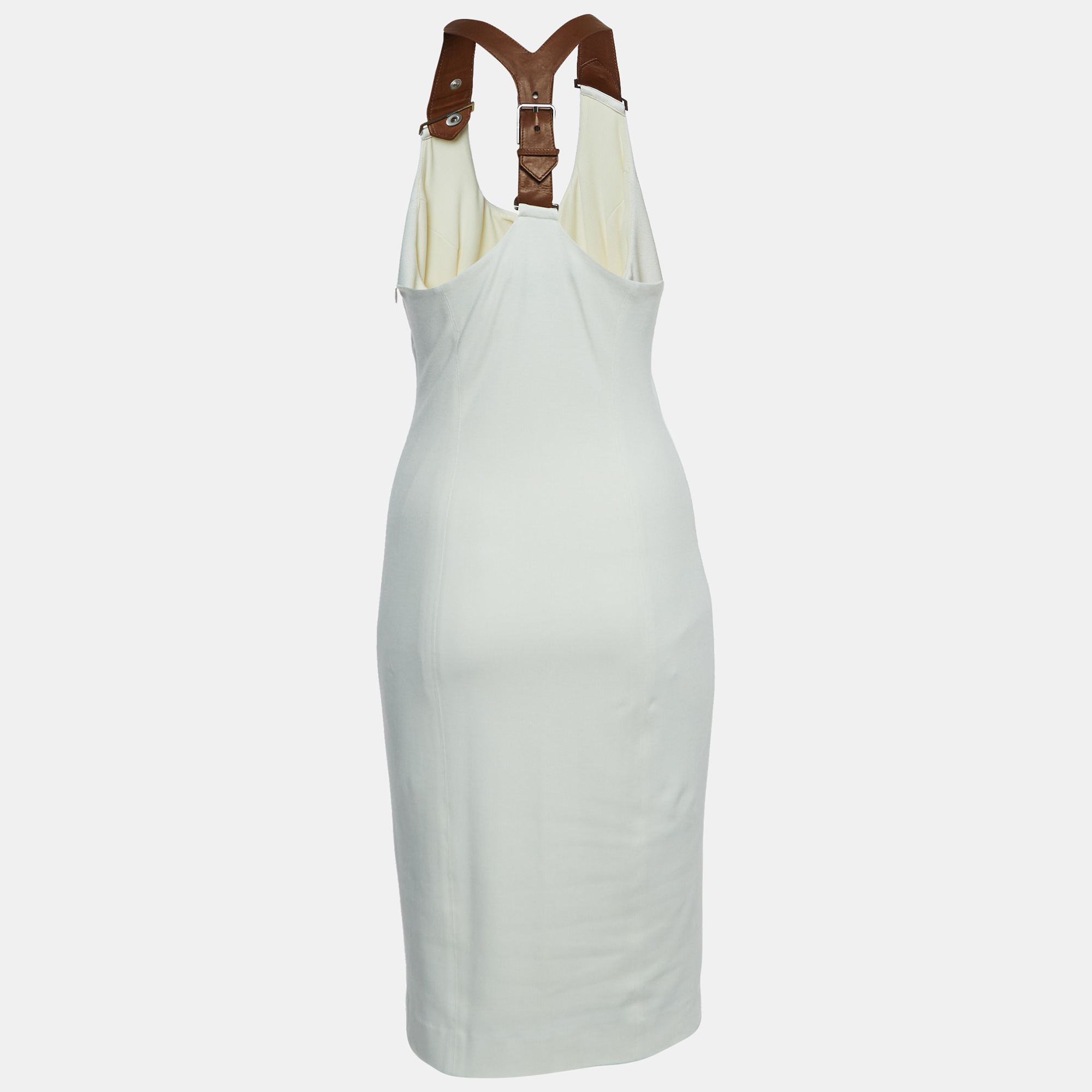 

Ralph Lauren Cream Double Knit Leather T-Back Davyn Midi Dress