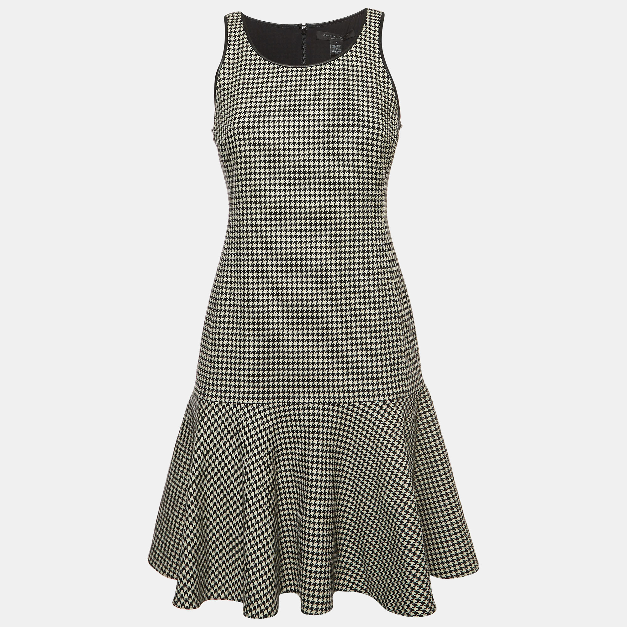 Pre-owned Ralph Lauren Black/white Houndstooth Patterned Wool Short Dress S