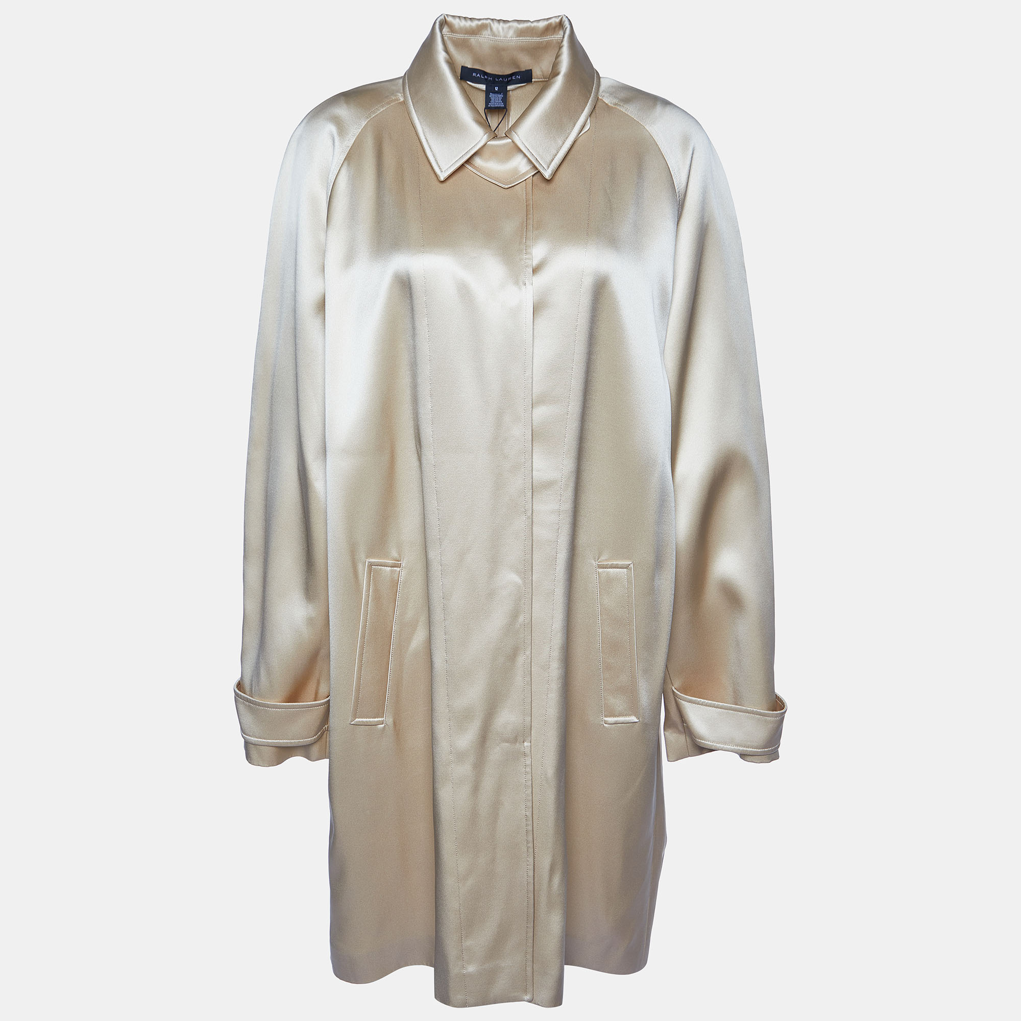 

Ralph Lauren Beige Silk Satin Single Breasted Coat