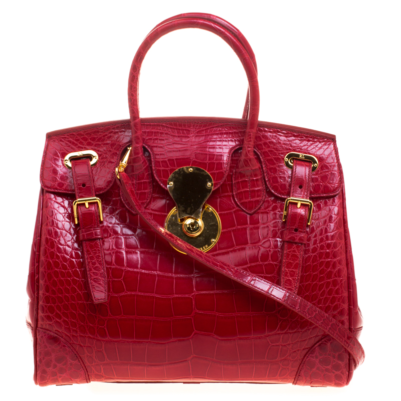 Pre Owned Ralph Lauren Red Alligator Ricky Top Handle Bag
