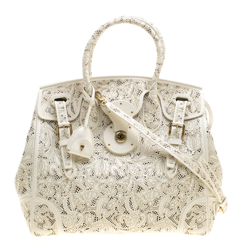 Pre Owned Ralph Lauren Cream Leather Ricky Top Handle Bag