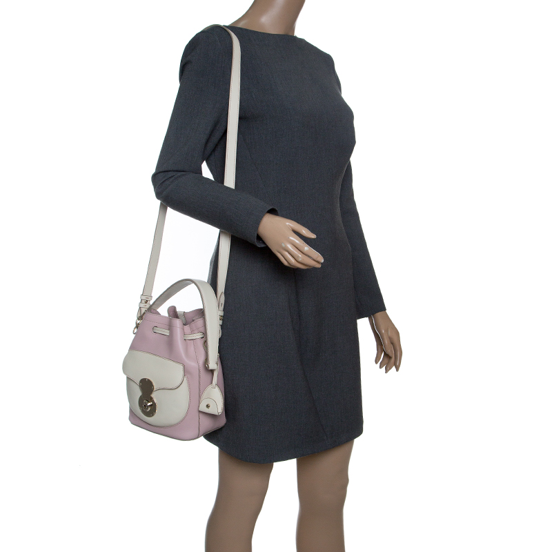 

Ralph Lauren Blush Pink/Off White Leather Ricky Drawstring Bucket Bag, Multicolor