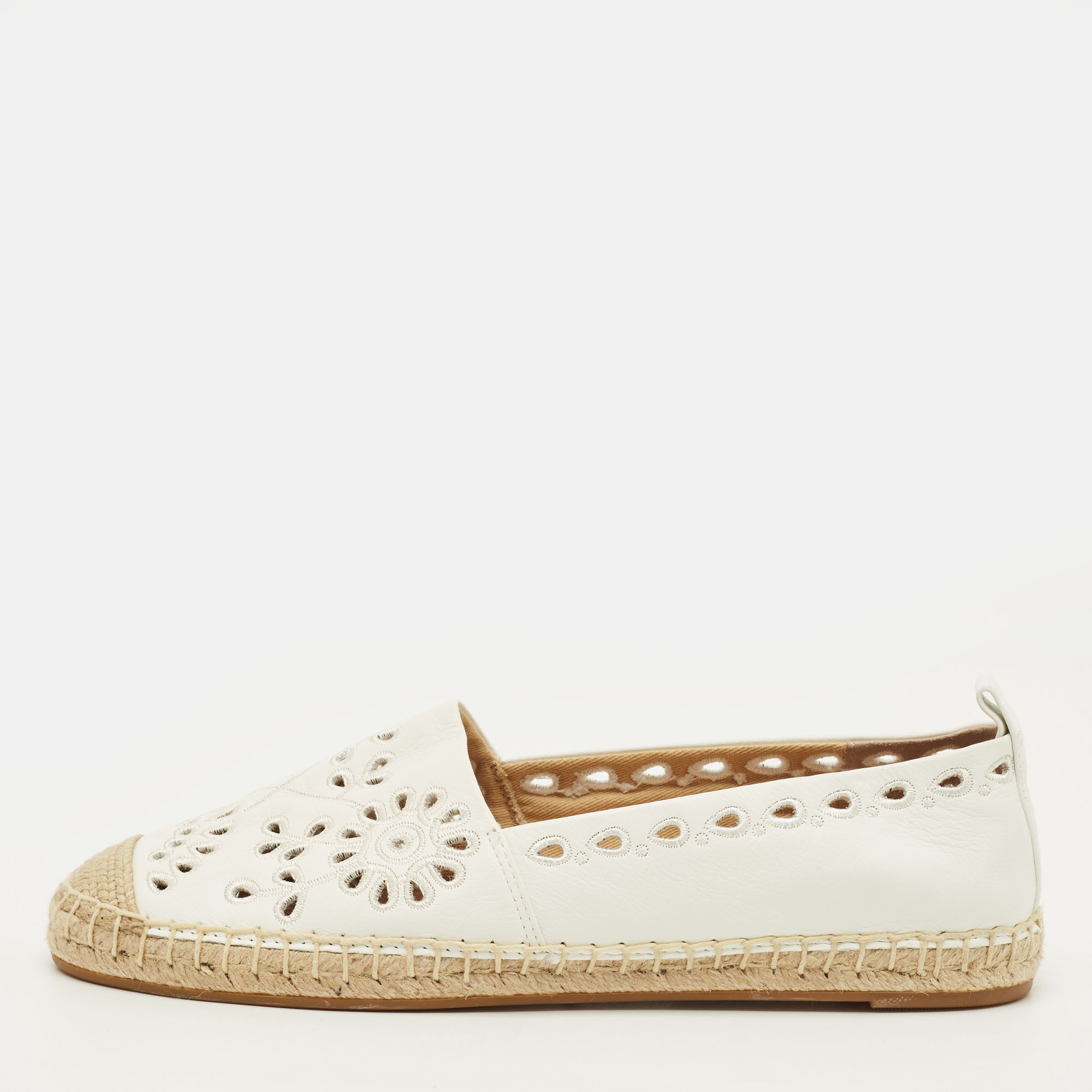 

Ralph Lauren Cameryn Eylt Size 37 White Leather Espadrille Flats