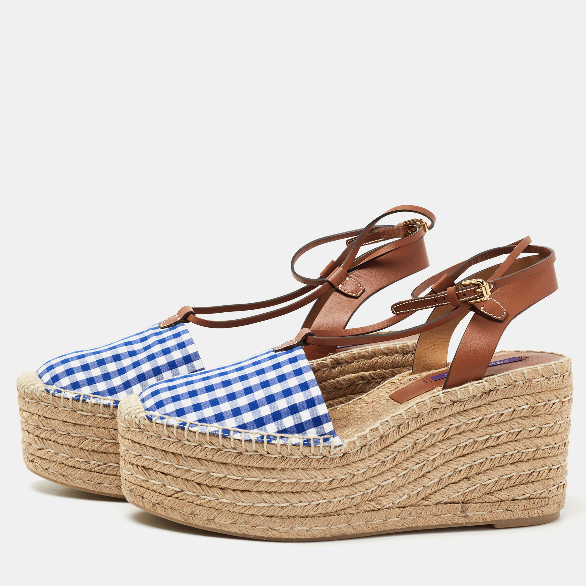 

Ralph Lauren Tricolor Fabric And Leather Wedge Espadrilles Size, Brown