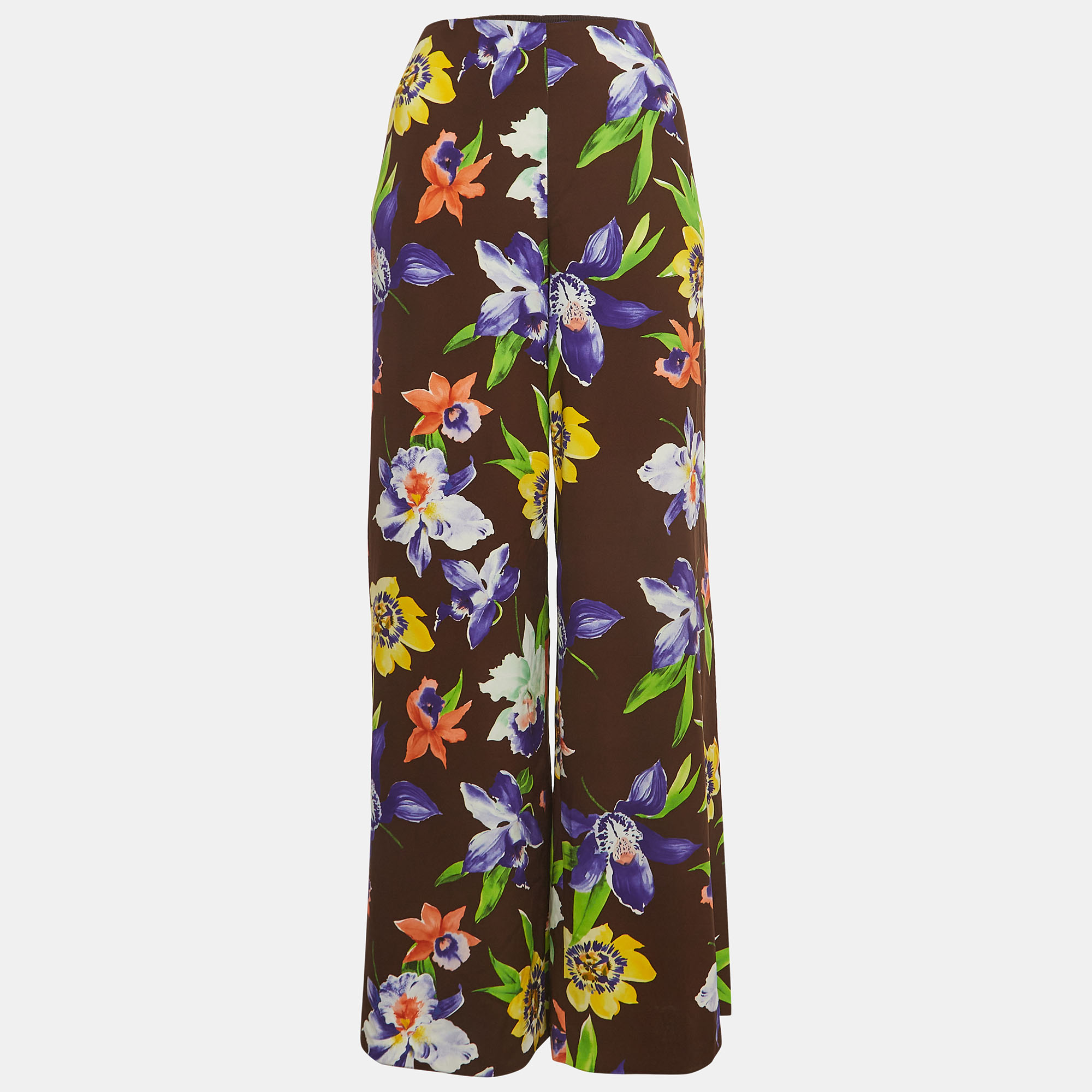 Pre-owned Ralph Lauren Purple Label Multicolor Floral Print Crepe Wide-leg Pants S