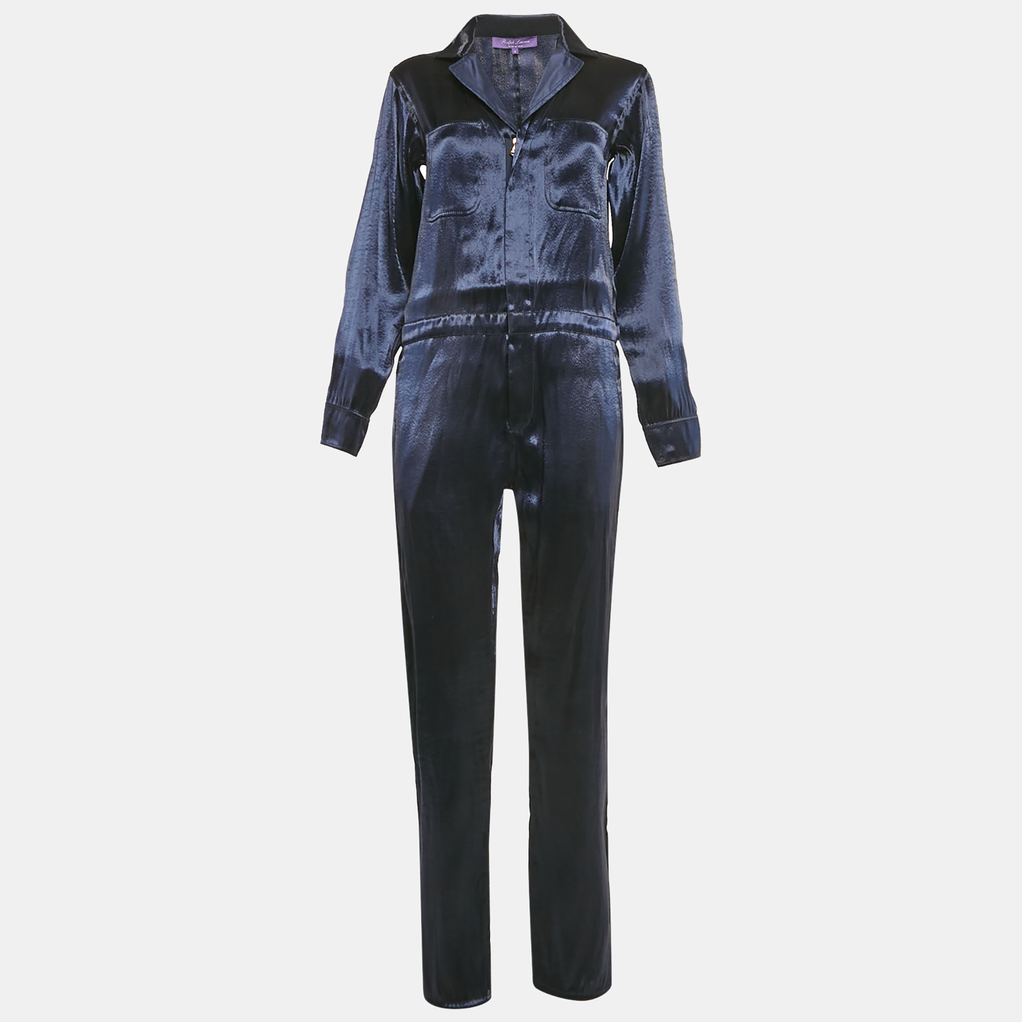 

Ralph Lauren Purple Label Navy Blue Silk Lurex Long Sleeve Jumpsuit M