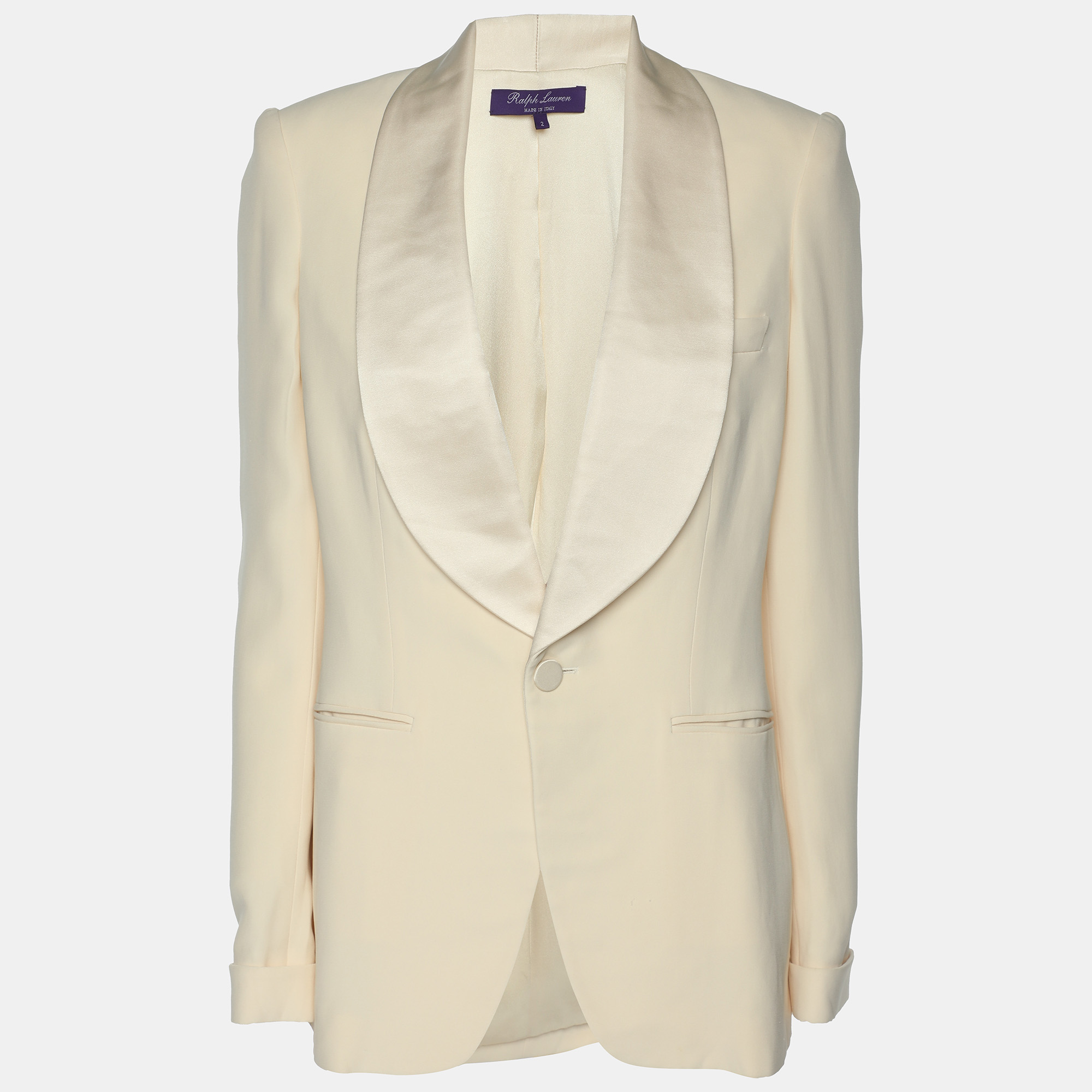 Pre-owned Ralph Lauren Beige Silk Single Breasted Tuxedo Blazer S