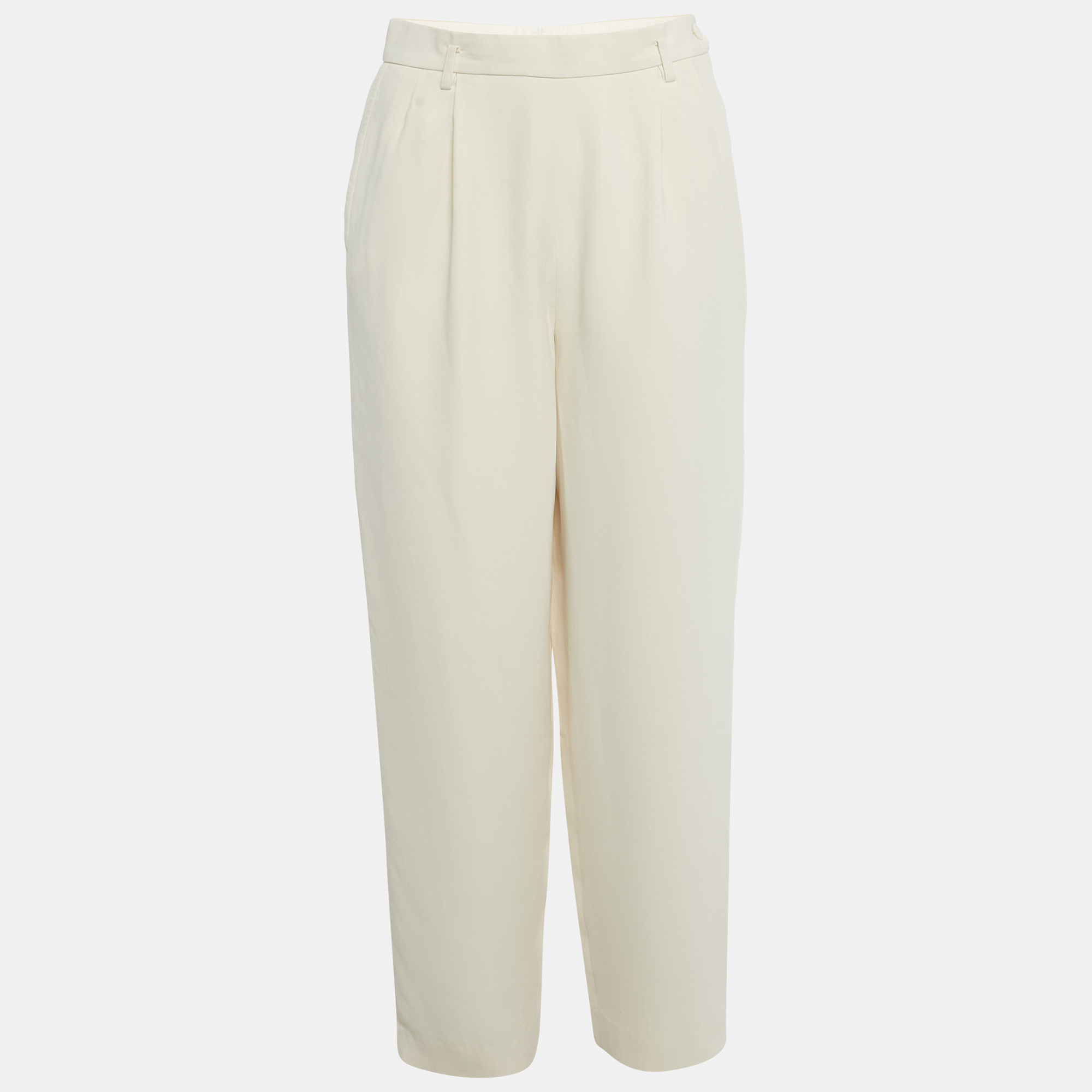 Pre-owned Ralph Lauren Beige Silk Formal Trousers S In Sand