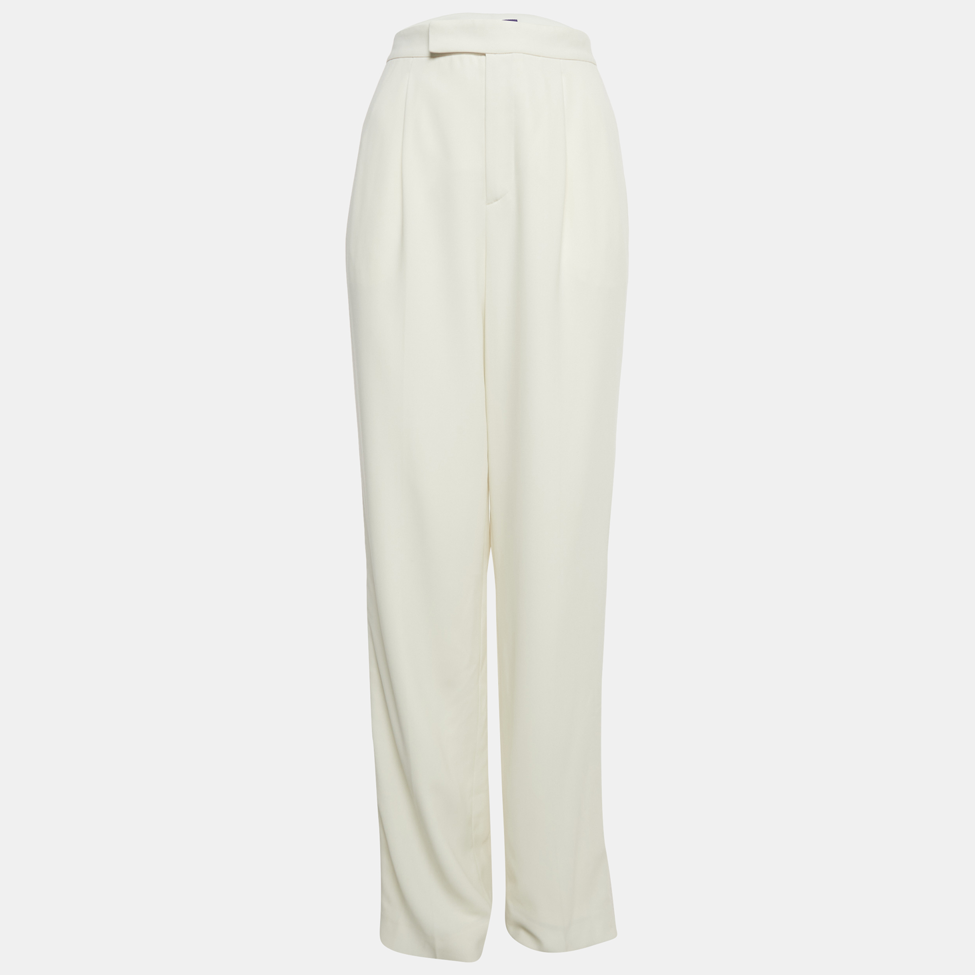Pre-owned Ralph Lauren White Crepe Side Stripe Trousers S