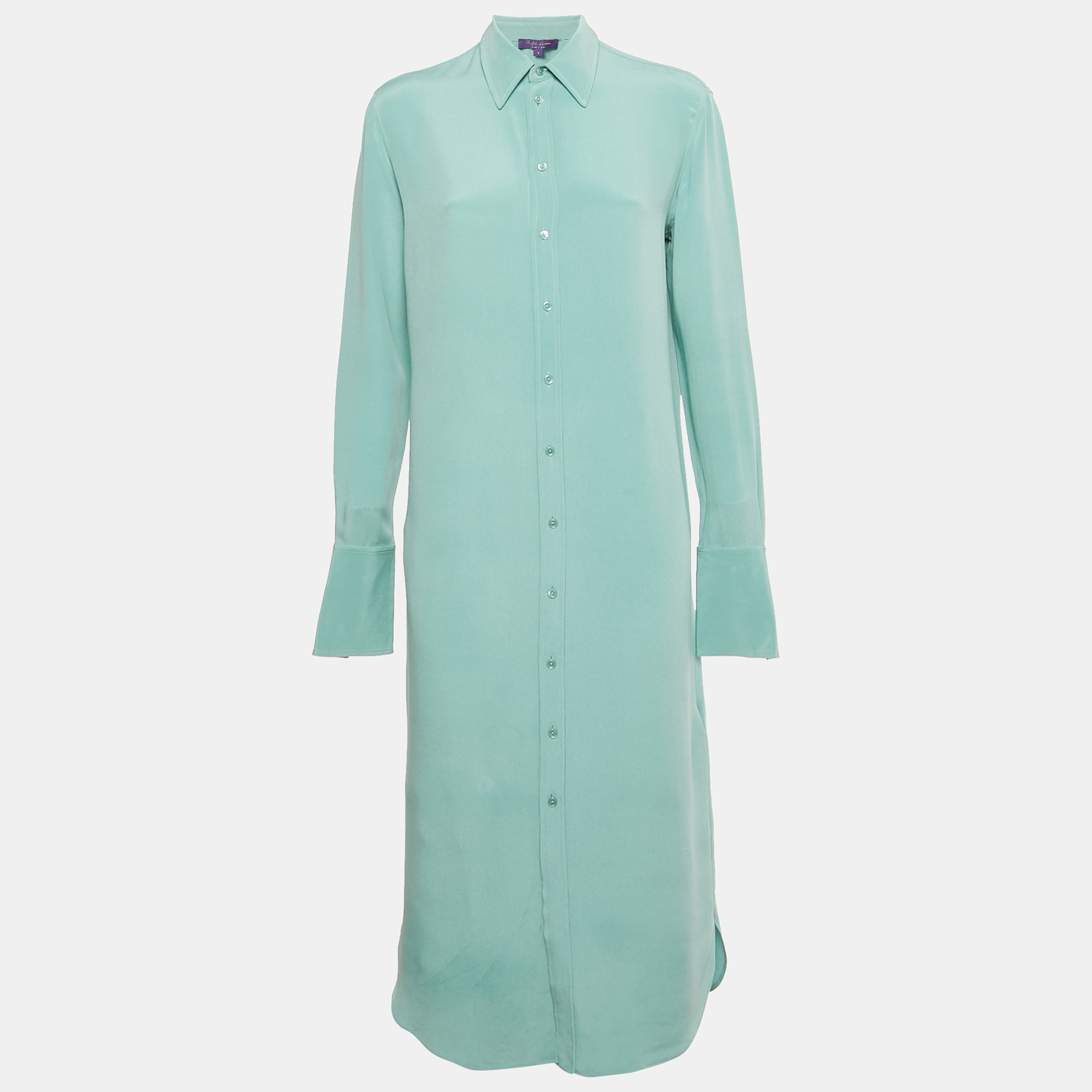 Pre-owned Ralph Lauren Blue Silk Shirt Midi Dress S