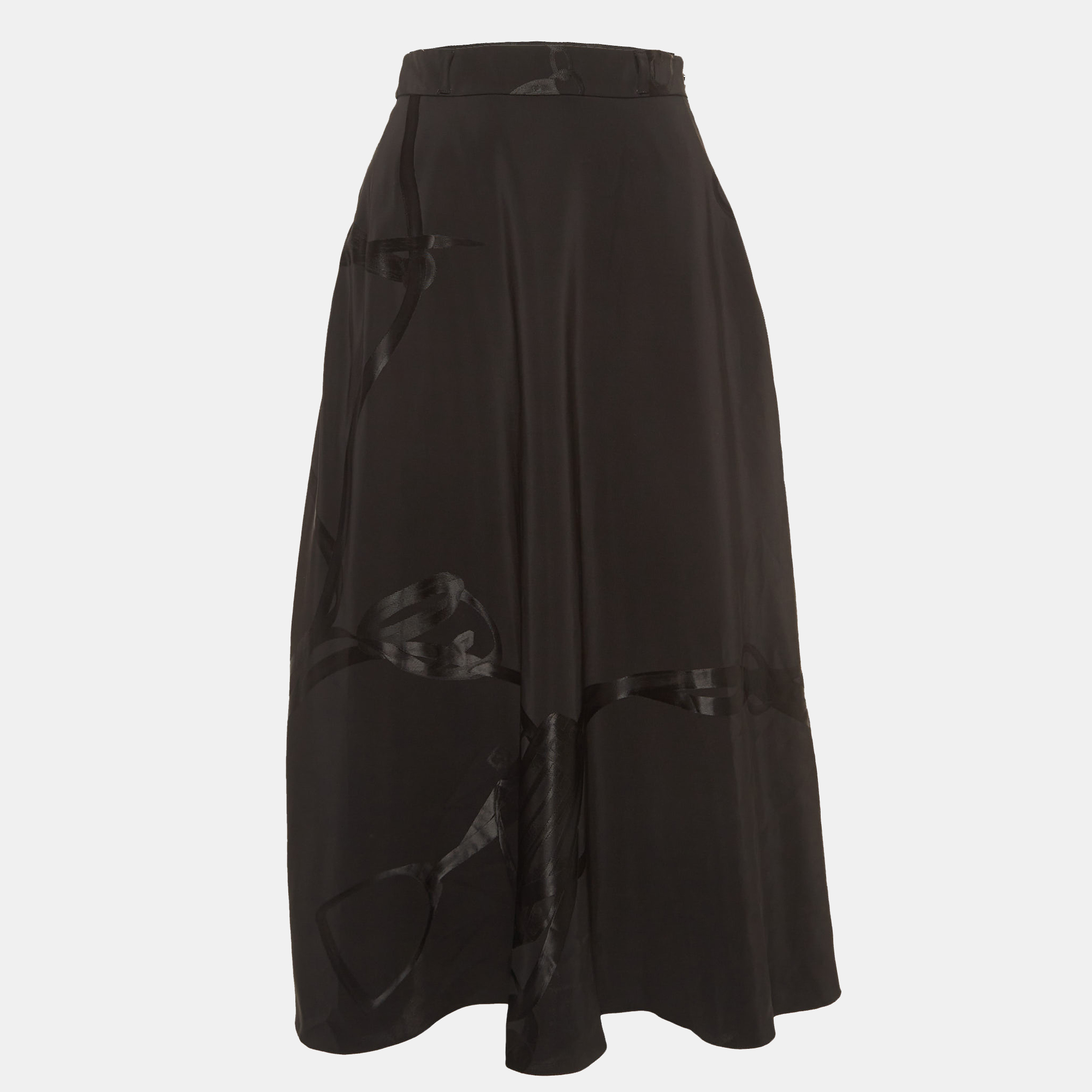 

Ralph Lauren Purple Label Black Patterned Crepe Midi Skirt