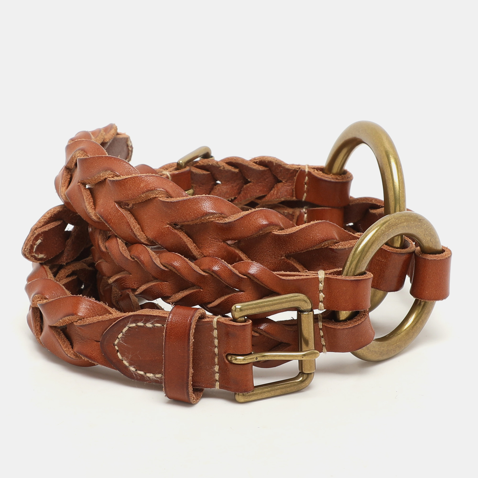

Ralph Lauren Brown Braided Leather Buckle Waist Belt