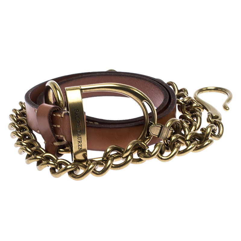 

Ralph Lauren Brown Leather Vachetta Stirrup Chain Belt