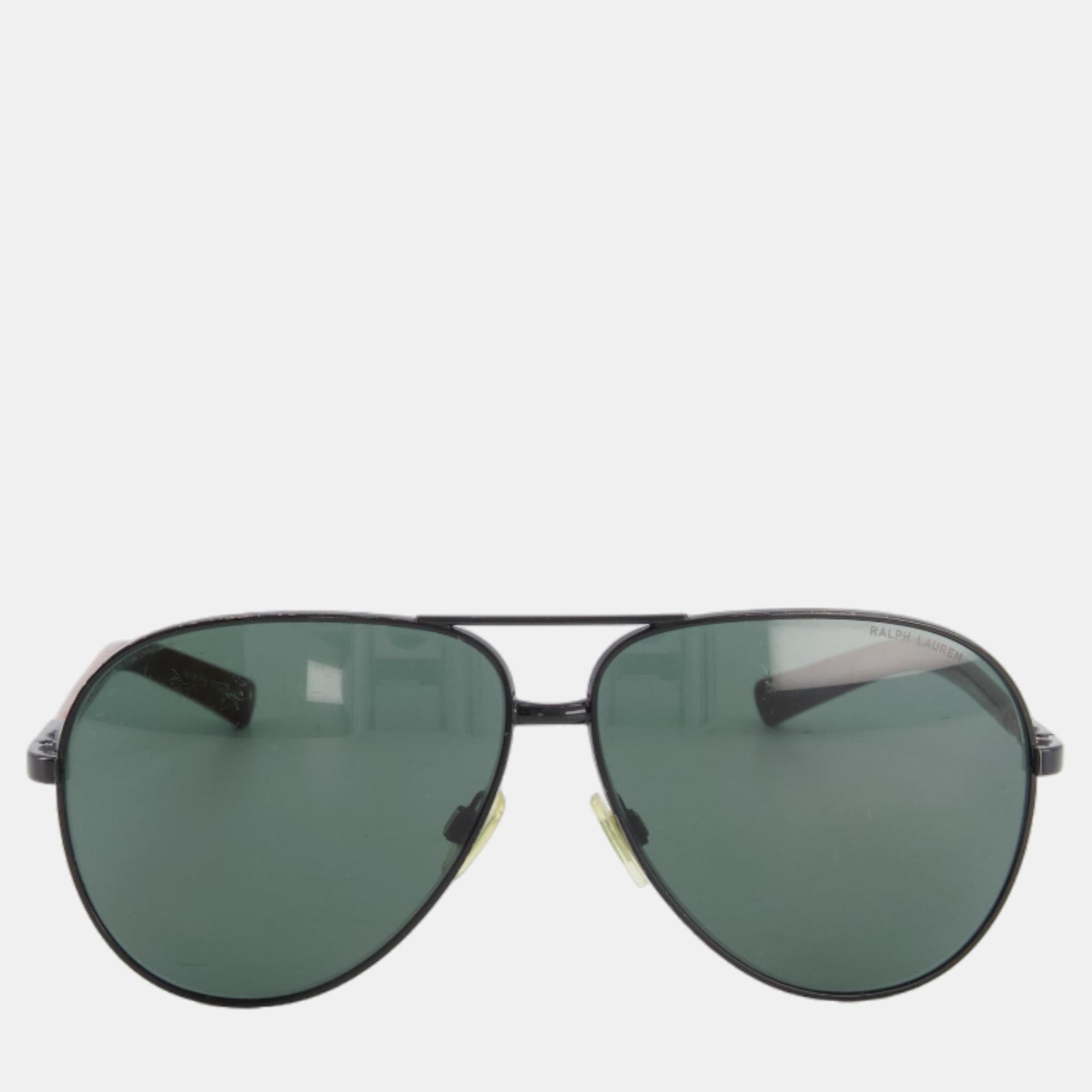 

Ralph Lauren Black Aviator Sunglasses with Brown Wood Detail