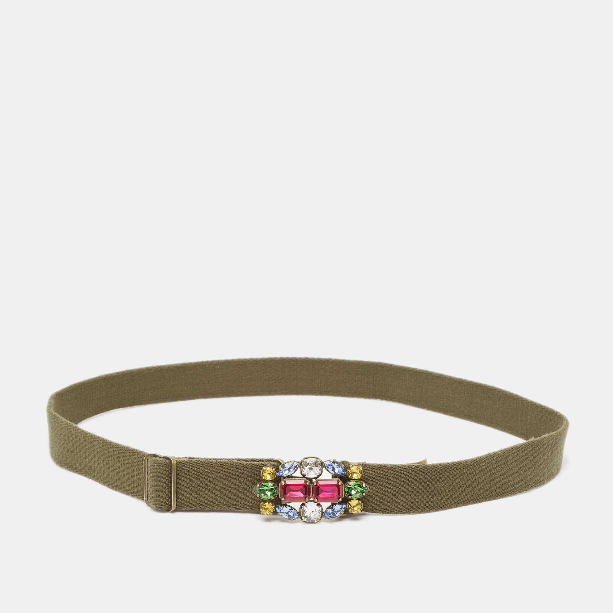 

Ralph Lauren Olive Green Canvas Crystals Buckle Adjustable Belt