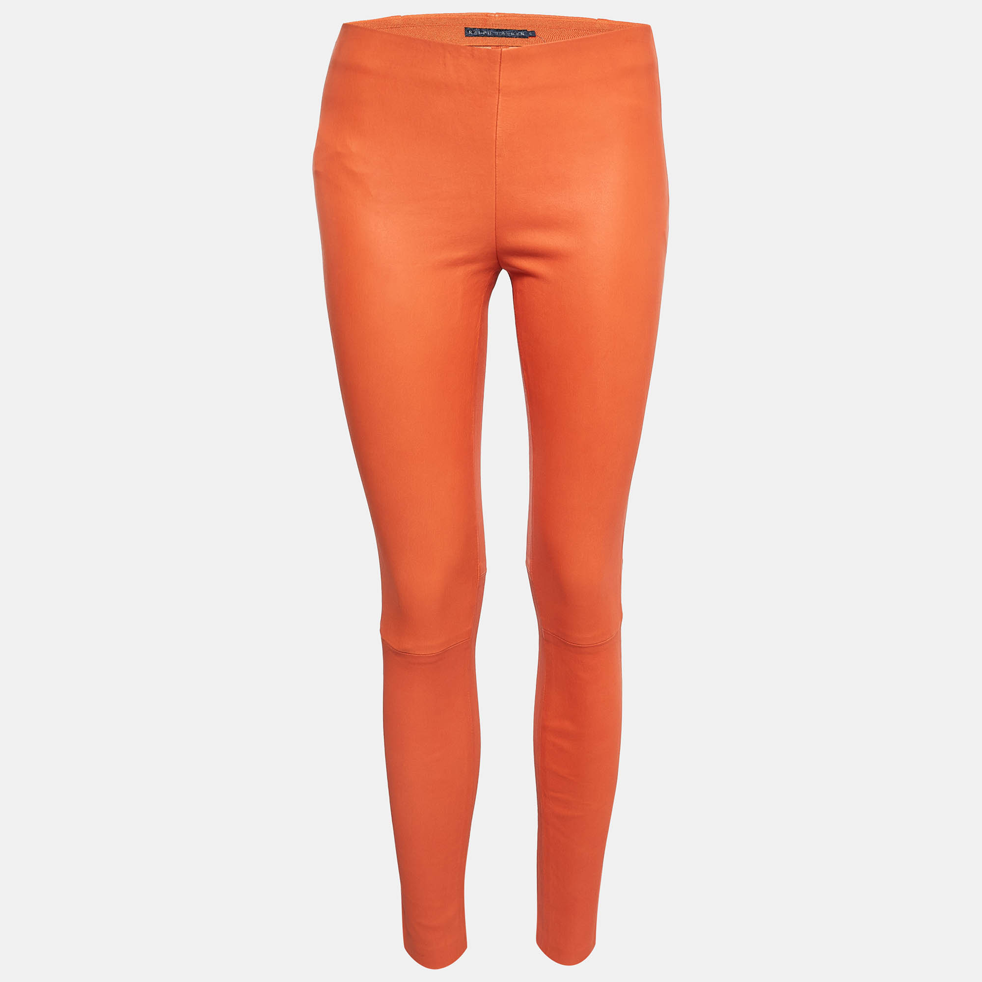 

Ralph Lauren Orange Stretch Leather High Waist Trousers M
