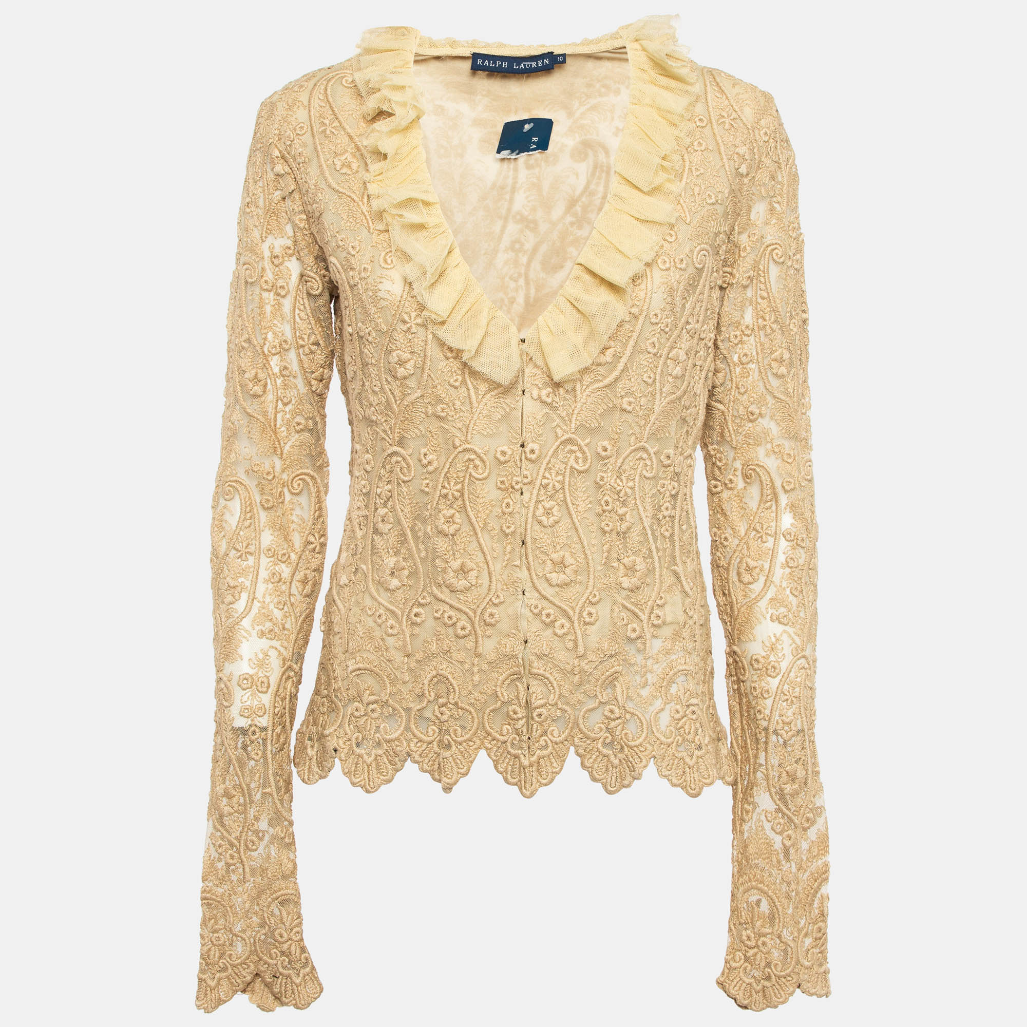 

Ralph Lauren Vintage Beige Embroidered Tulle Blouse L